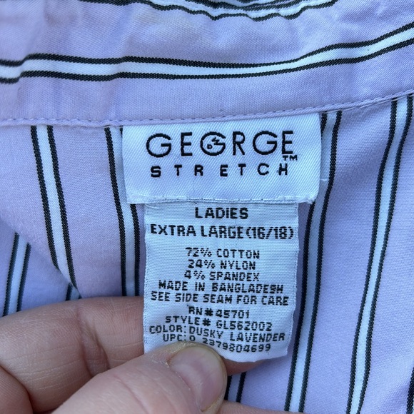George Stretch Button Up Blouse Diagonal Purple Black White Stripes XL (16/18) - Picture 9 of 16